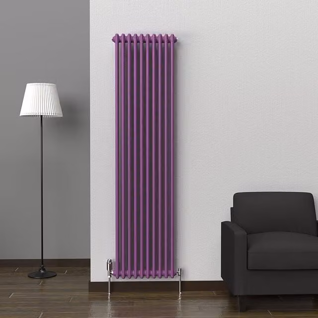Lux Heat Vertical Coloured Column Radiator in Pretty Plum Purple, H 180 cm x W 47 cm