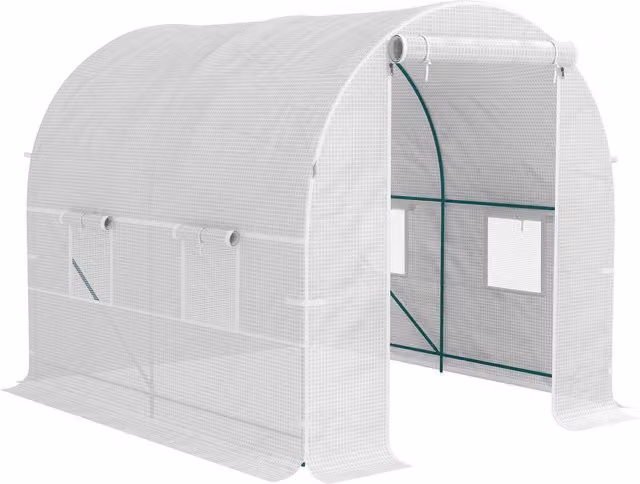 Outsunny Heavy Duty Walk In Polytunnel Greenhouse with Door and Windows, Galvanised Steel Frame, W: 200 cm, D: 245 cm, H: 198 cm
