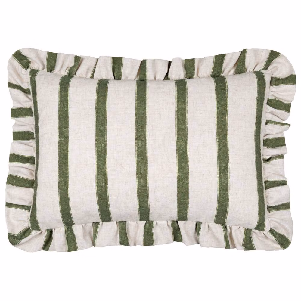 Wylder Connie Striped Ruffle Linen Cushion in Green, W: 50 cm, H: 35 cm – 2