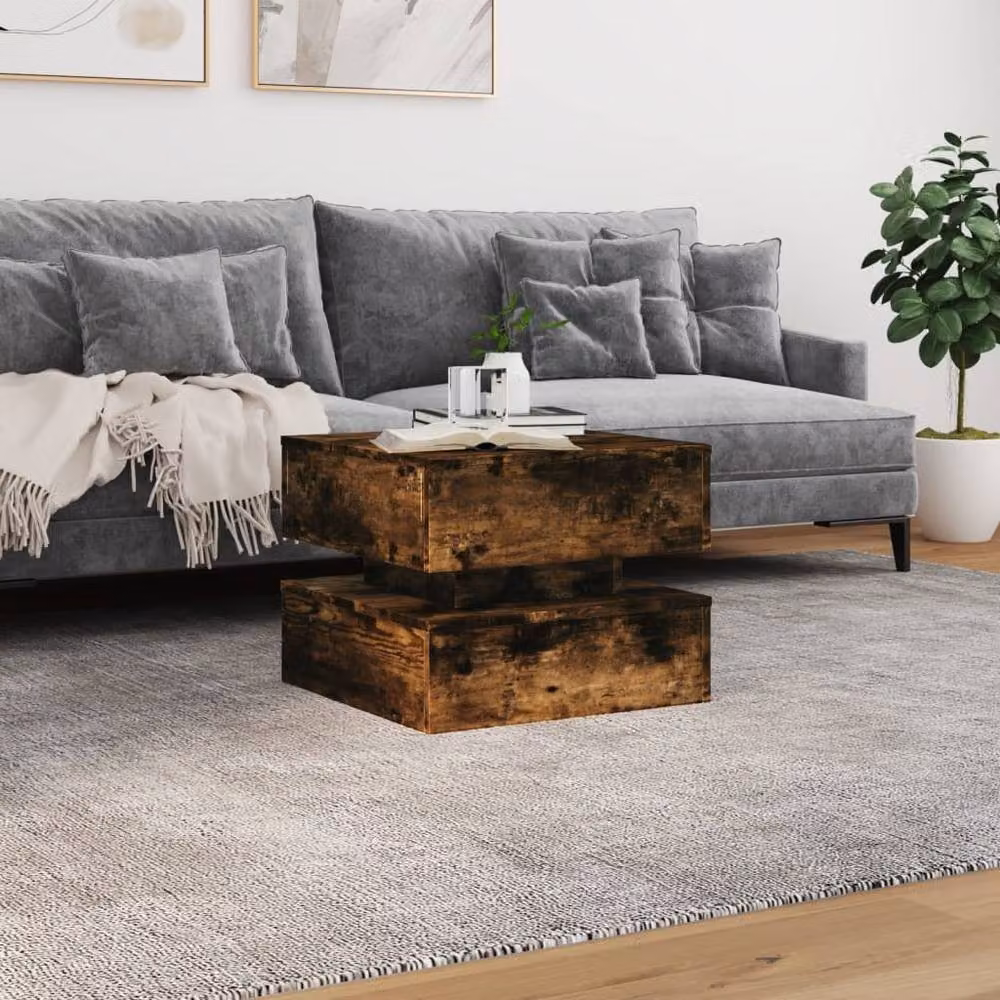 Berkfield Home Modern Square Coffee Table with LED Lights in Smoked Oak Brown, W/D/H: 50 x 50 x 40 cm – 4