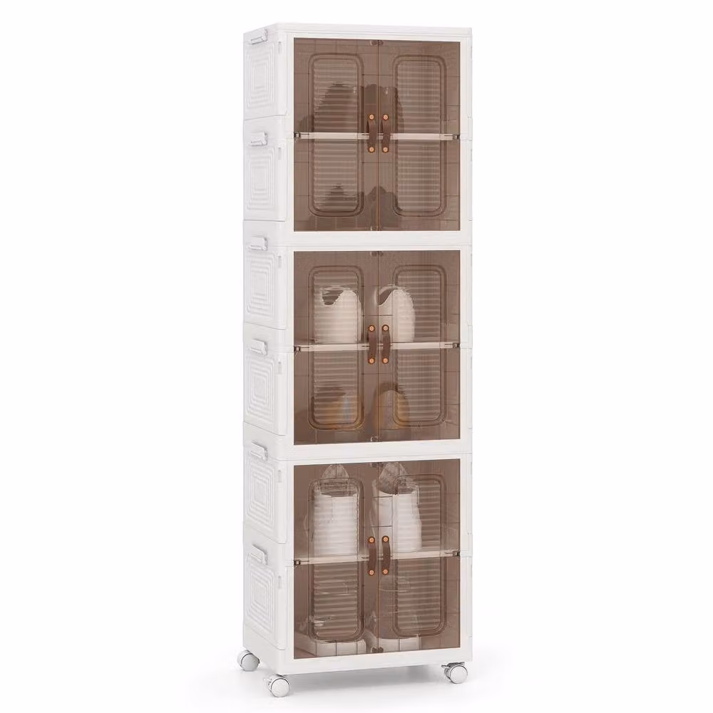 Costway 6-Cube Stackable Storage Bins with Doors, 115L White – 3