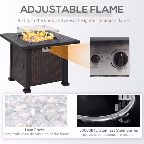 Outsunny Square Propane Gas Fire Pit Table in Black, W/D/H: 81 x 81 x 64 cm – 5