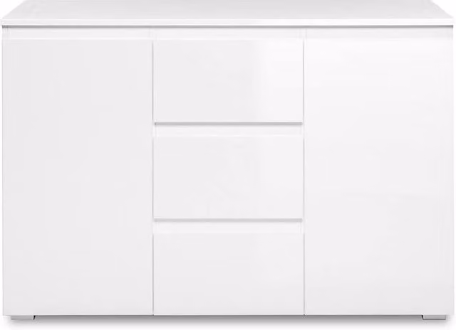 CALICOSY Pretoria White Glossy 2-Door 3-Drawer Buffet Sideboard, Width: 120 cm