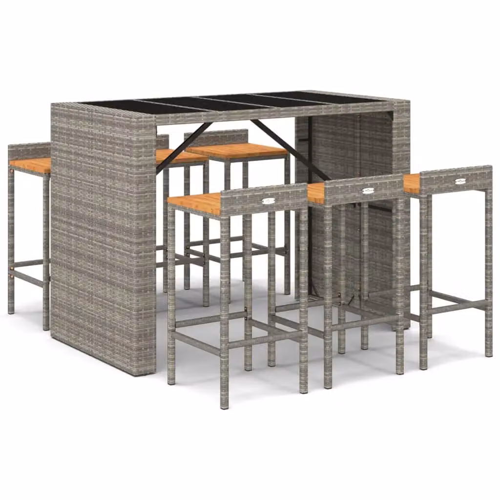 Berkfield Home 7 Piece Grey Poly Rattan and Solid Acacia Wood Garden Bar Set – 2