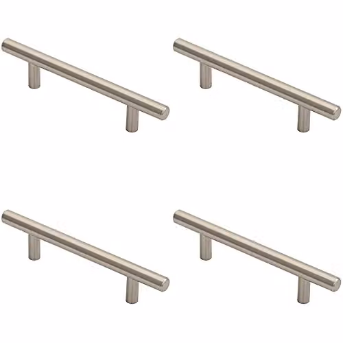Loops 4 Pack Round T-Bar Cabinet Pull Handles in Brushed Silver, W/D/H: 156 x 12 x 96 mm