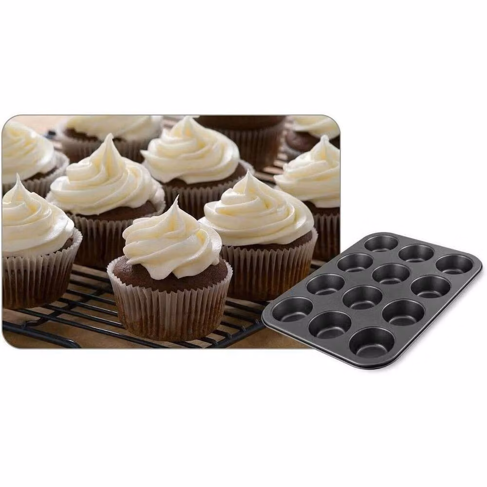 FLAVORA Non-Stick 12 Cup Deep Steel Muffin and Cupcake Baking Tray, Black – 3