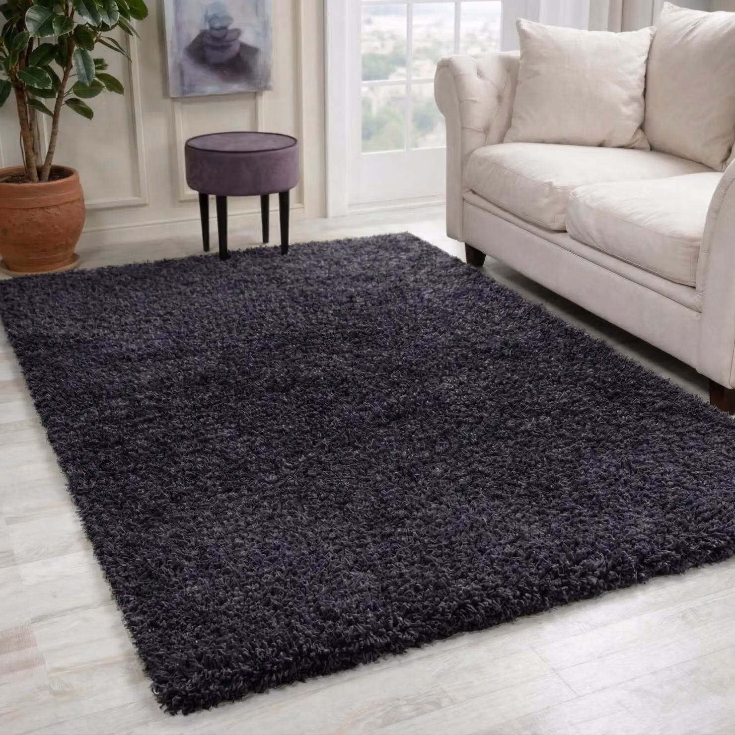 Desire Rugs Modern Elegant Soft Shaggy Round Area Rug in Anthracite Grey, Diameter: 120 cm – 2