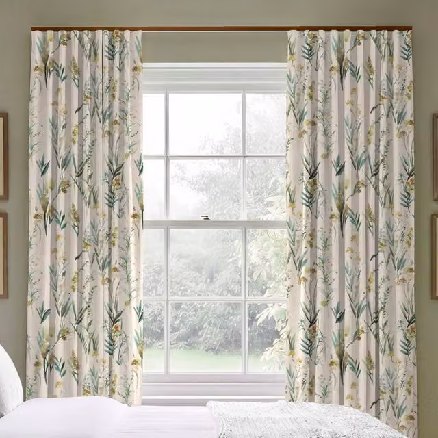Ante Decor Combe Made To Measure Blackout Cotton Curtains in Floral Spring Design with Yellow, Green and Beige Tones