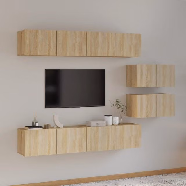 Berkfield Home 4 Piece Classic TV Cabinet Set in Sonoma Oak and Brown MDF