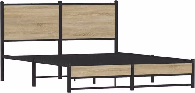 Berkfield Home Metal Bed Frame in Sonoma Oak and Brown, W/D/H: 140 x 200 x 91.5 cm