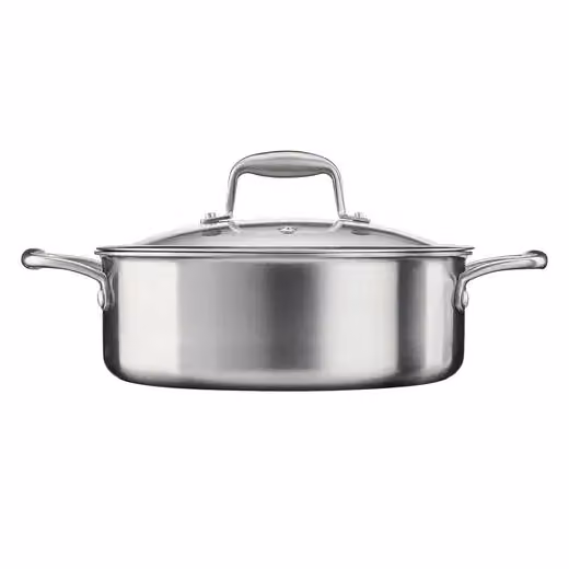 Cooks Professional Tri-Ply Saute Pan with Glass Lid and Helper Handle in Silver, 24cm – 3