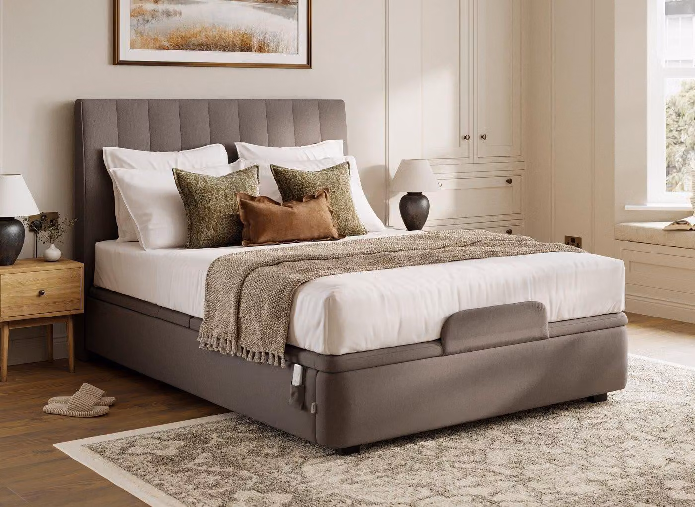 Castleford SK Adjustable Upholstered Fabric Ottoman in Grey