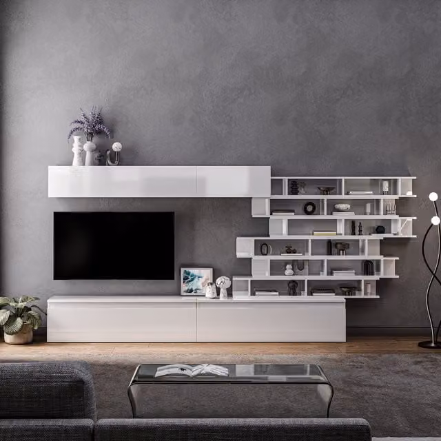 Decorotika Sevilla Wall Mounted Entertainment Center in High Gloss White
