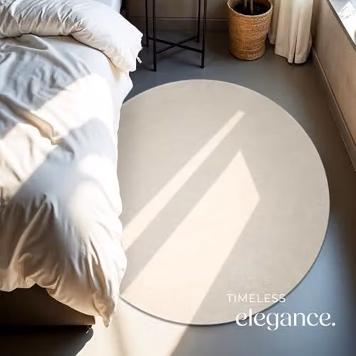 tectake Zonelle Round Fluffy Rug in Beige Polyester, Washable and Non-Slip, Diameter: 120 cm – 6