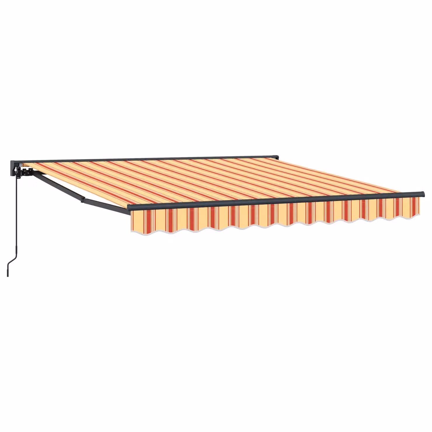 Berkfield Home Manual Retractable Folding Arm Awning in Yellow, Orange and Grey Striped, W: 300 cm, D: 250 cm – 2