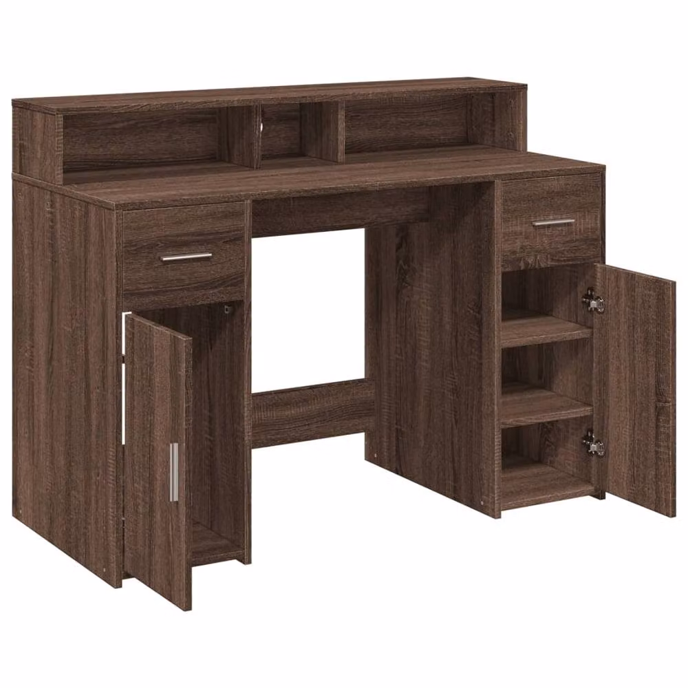 Berkfield Home Modern Gaming Desk with LED Lights in Brown Oak, W/D/H: 120 x 55 x 91 cm – 7