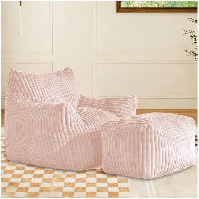 Aosom Pink Plush Bean Bag Sofa with High-Quality Sponge and Large Armrests, L: 103 cm, W: 90 cm, H: 70 cm