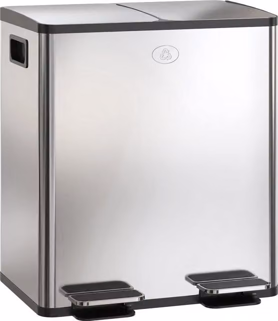 HOMCOM Silver Dual Kitchen Pedal Bin, 2 x 20L Stainless Steel Bins with Soft Close Lids and Removable Inner Buckets – 1