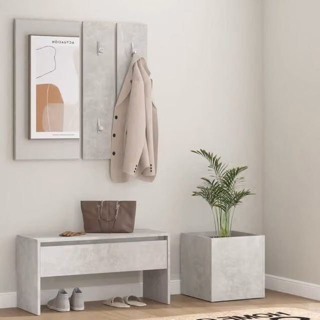 Berkfield Home Modern Hallway Furniture Set in Concrete Grey featuring Bench, Mirror and Wall Rack – 1