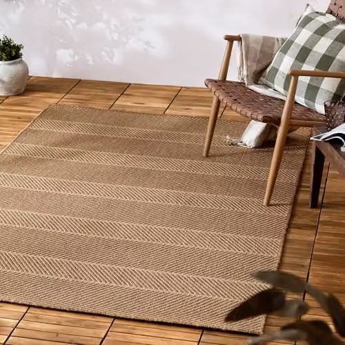 Riva Home Yard Striped Indoor/Outdoor Rug in Beige and Sand, W: 120 cm, L: 170 cm