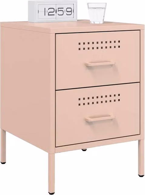 Berkfield Home Set of 2 Durable Metal Bedside Cabinets in Pink, W/D/H: 36 x 39 x 50.5 cm