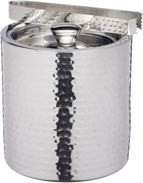 BarCraft Small Hammered Stainless Steel Ice Bucket with Lid and Tongs in Silver – 1