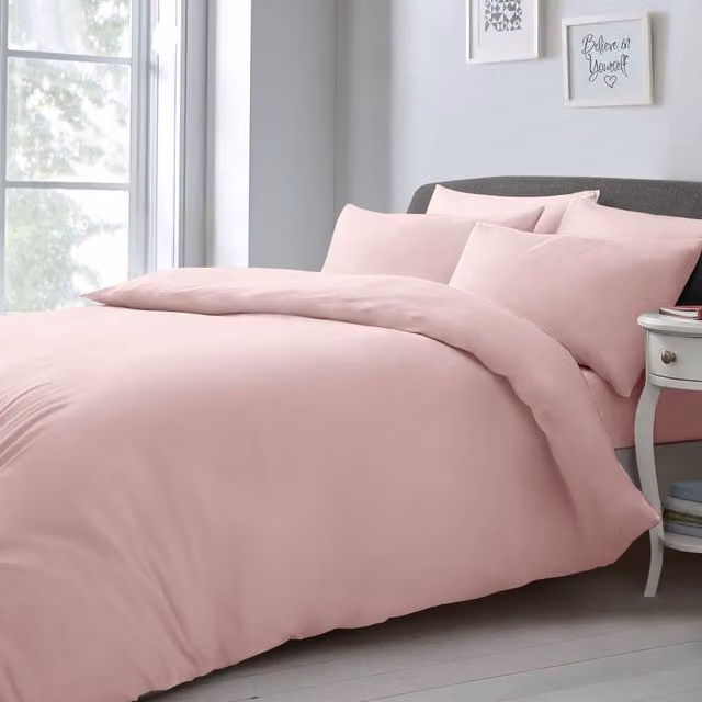 Velosso Plain Microfibre Duvet Cover and Pillowcase Set in Pink and Orange, W/D/H: 90 x 190 cm