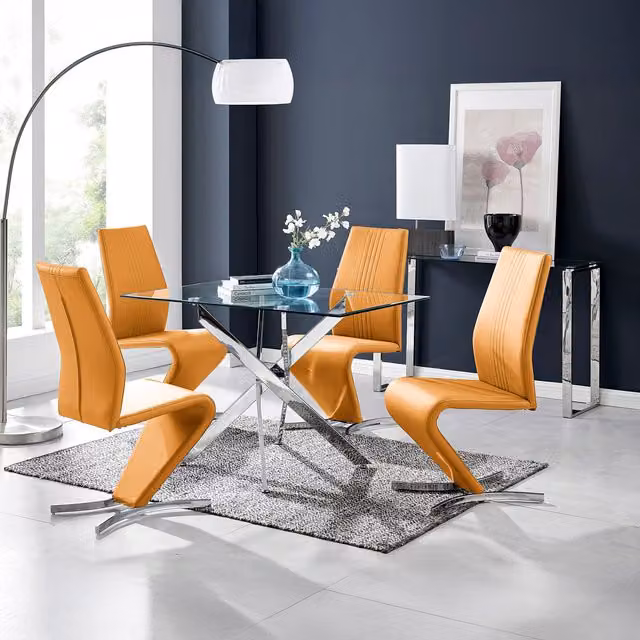 FurnitureboxUK Leonardo Rectangular Glass Dining Table and Four X-Frame Chairs Set