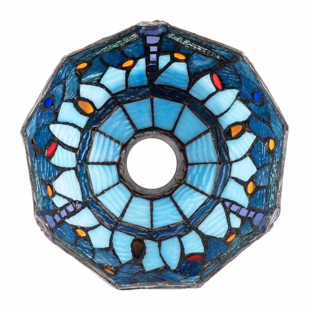 Happy Homewares Art Nouveau Dragonfly Tiffany Pendant Shade in Blue and Red Stained Glass – 2