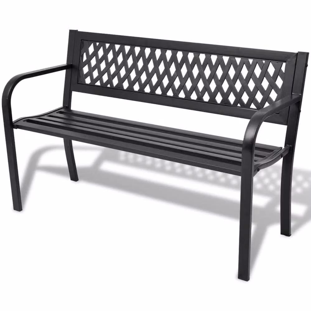 Berkfield Home Durable Modern Garden Bench in Black Steel and PVC – 2