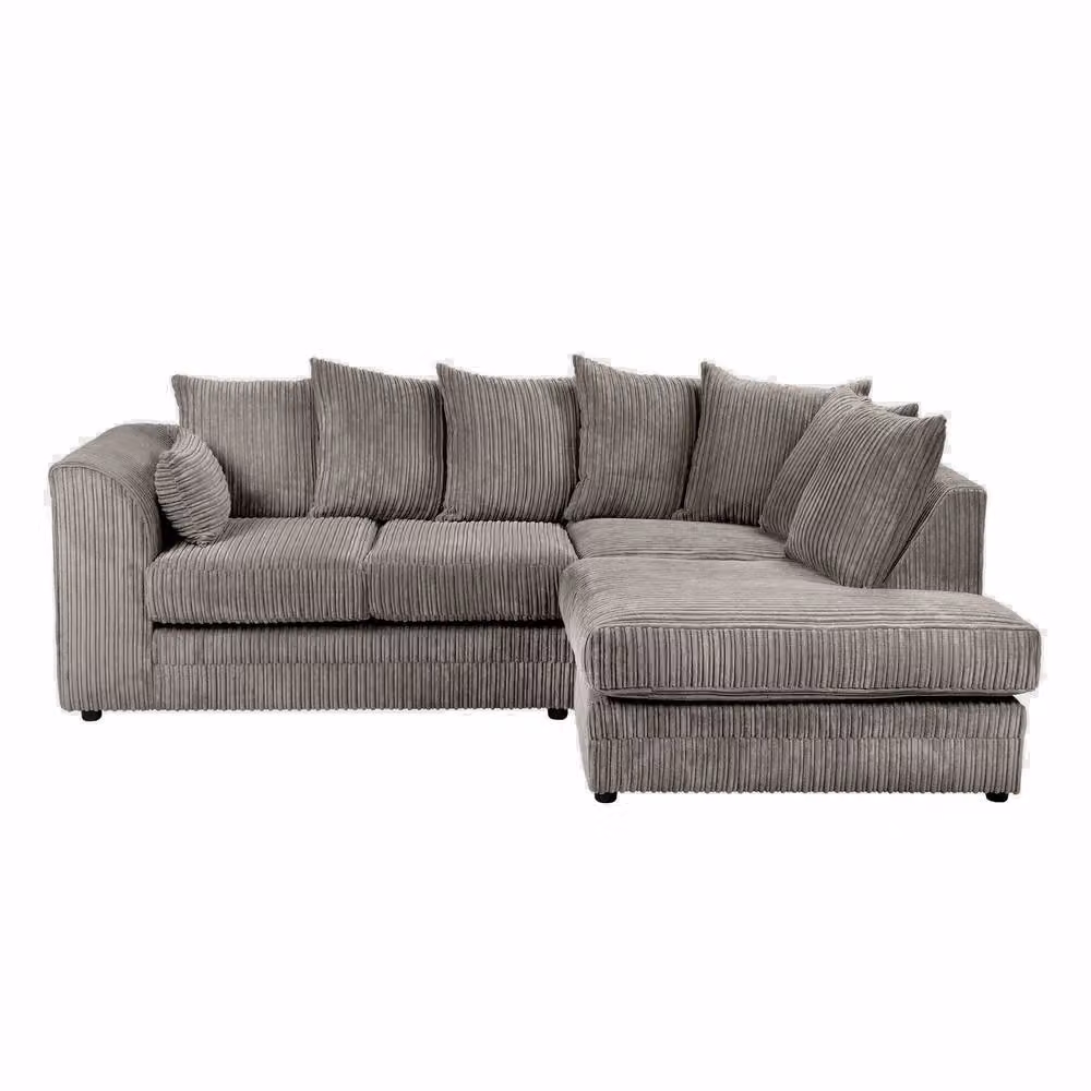 SquareBoxx Asher Jumbo Cord Corner Sofa with Right Hand Facing Chaise in Grey – 2