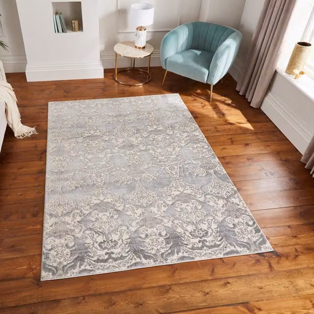 Laurence Llewelyn-Bowen Imperial Floral Grey Rectangular Polyester Rug