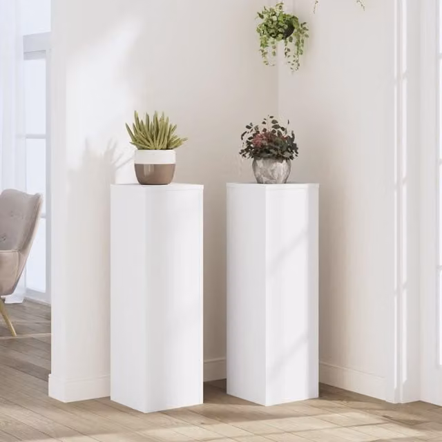 Berkfield Home Set of 2 Modern White Plant Stands, W/D/H: 25 x 25 x 80 cm