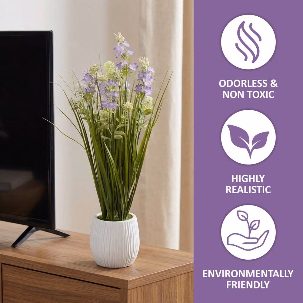 Crystals Modern Faux Artificial Lavender Plants in Pot, Purple and Green, Height: 50 cm – 3