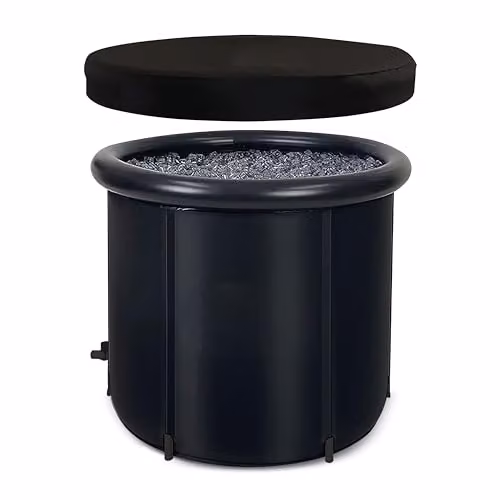 Menkind Inflatable PVC Ice Bath Cold Water Plunge Tub with Protective Lid, Pump and Outlet Tap, Multicolour/Black, 330 L Capacity