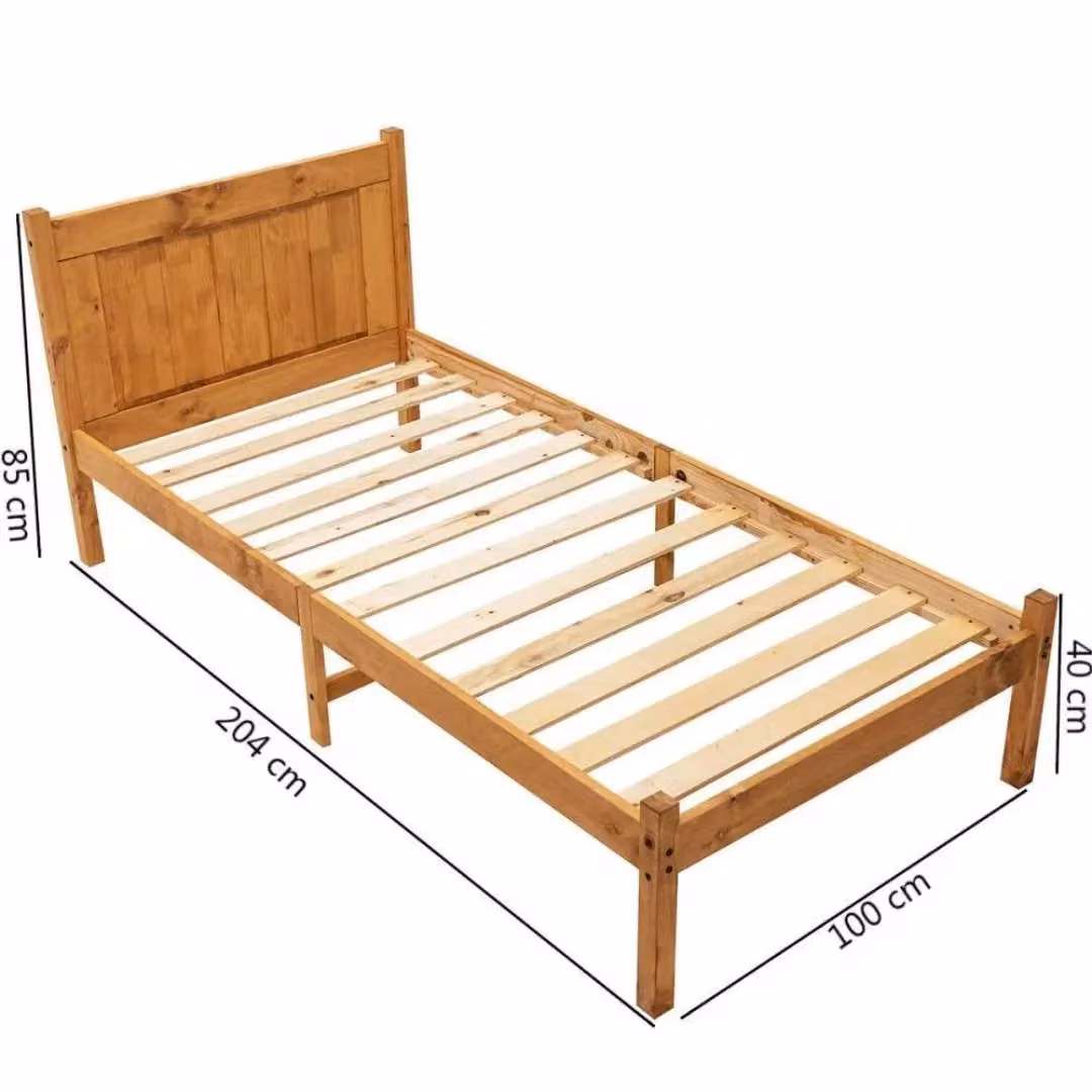 EONLION Single Solid Pine Bed Frame in Brown, W/D/H: 90 x 190 cm – 2