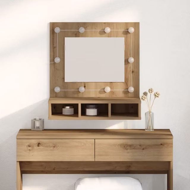 Berkfield Home Artisan Oak Vanity Unit with Mirror in Brown, W/D/H: 60 x 31.5 x 62 cm