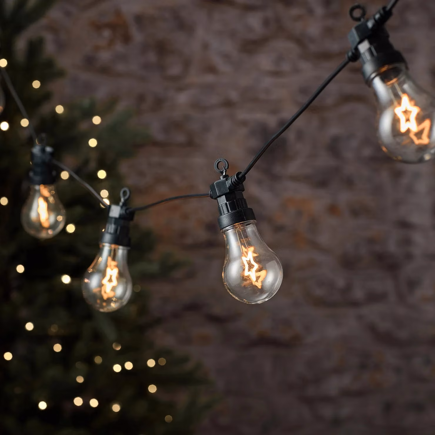 Lights4fun 10 Star LED Warm White Outdoor Festoon String Lights in Black