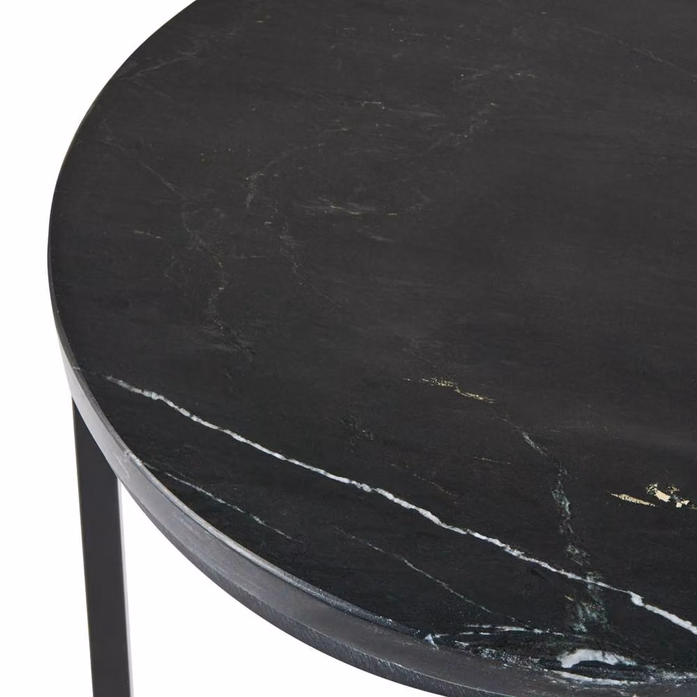 Wyld and Coco Round Marble Top Side Table with Black Powder-Coated Iron Base, Diameter: 40 cm – 2