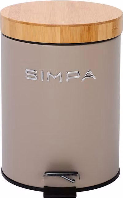 Simpa 5L Soft-Closing Pedal Dustbin with Bamboo Lid in Taupe – 1