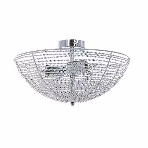 Netlighting Modern Flush Ceiling Light in Chrome and Grey with 3 x E27 Crystal Domes