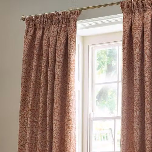 Morris & Co. Acorn Tonal Matt Jacquard Pencil Pleat Curtains, Brick, W: 117 cm, H: 137 cm – 3