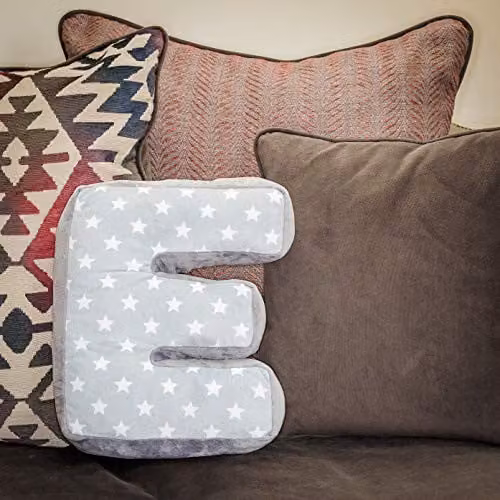 Replicushion Alphabet Letter E Cushion in Grey and White with Stars – 3