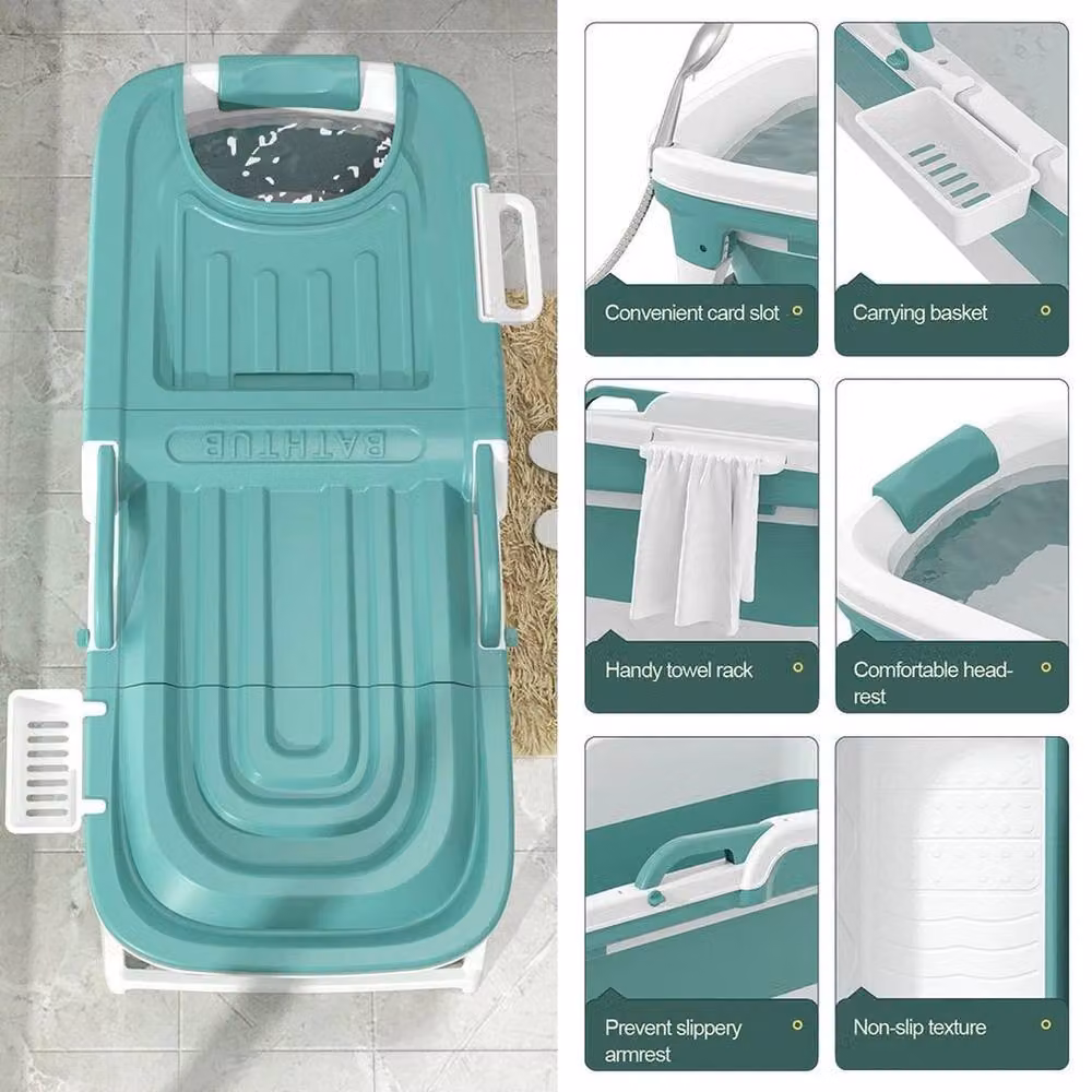 Hinsinc XL Collapsible Portable Adult Shower Bathtub in Green, H 152 cm x W 100 cm x D 52 cm – 2