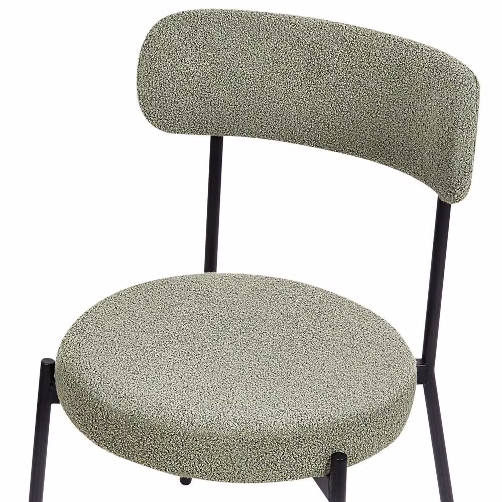 Wyld and Coco Set of 2 Light Green Bouclé Dining Chairs with Black Metal Legs – 3
