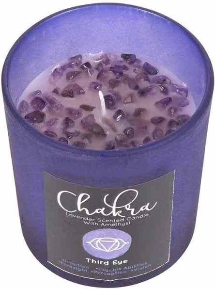 KDMD Third Eye Chakra Lavender Crystal Chip Votive Candle in Blue and Purple