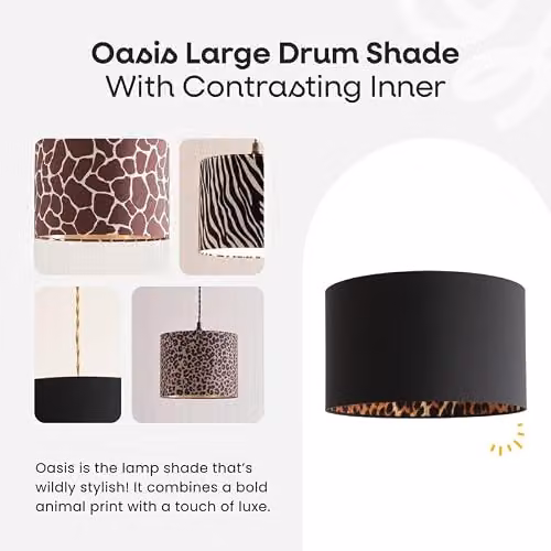 ValueLights Oasis Small Black Fabric Ceiling Lamp Shade with Leopard Print Inner Drum, Shade Width: 30.5 cm – 2