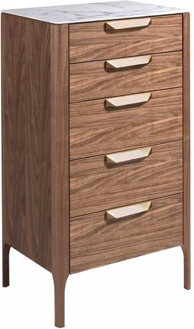 Angel Cerda Walnut Veneer Chiffonier with Marble-Look Glass Top in Brown, White and Grey