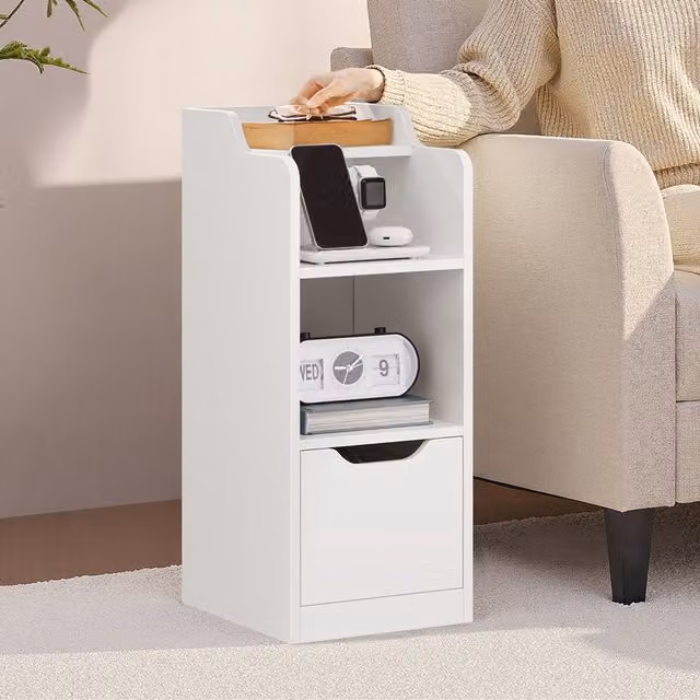 Yaheetech Narrow Bedside Table with Drawer in White