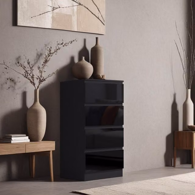 FWStyle Gloss Black Chest of Drawers